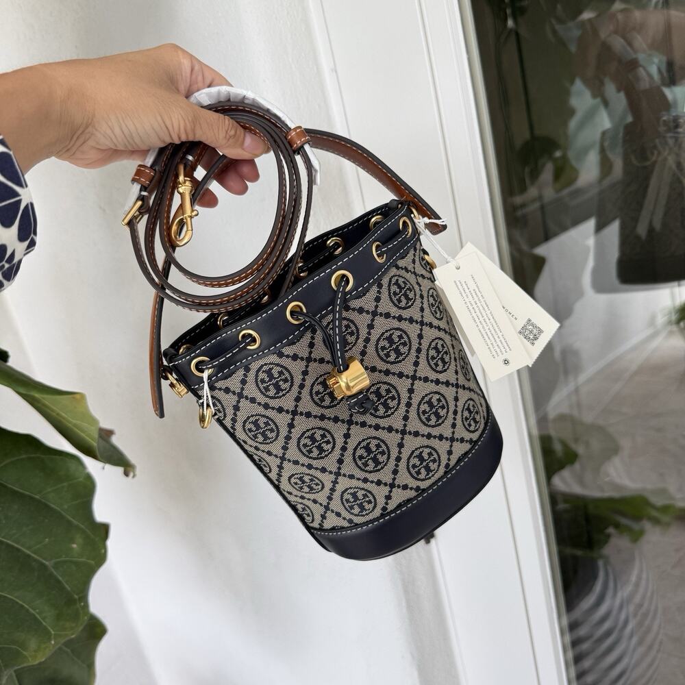 Tory Burch Tory Navy T Monogram Jacquard Bucket Bag 80534 Tory Navy $390